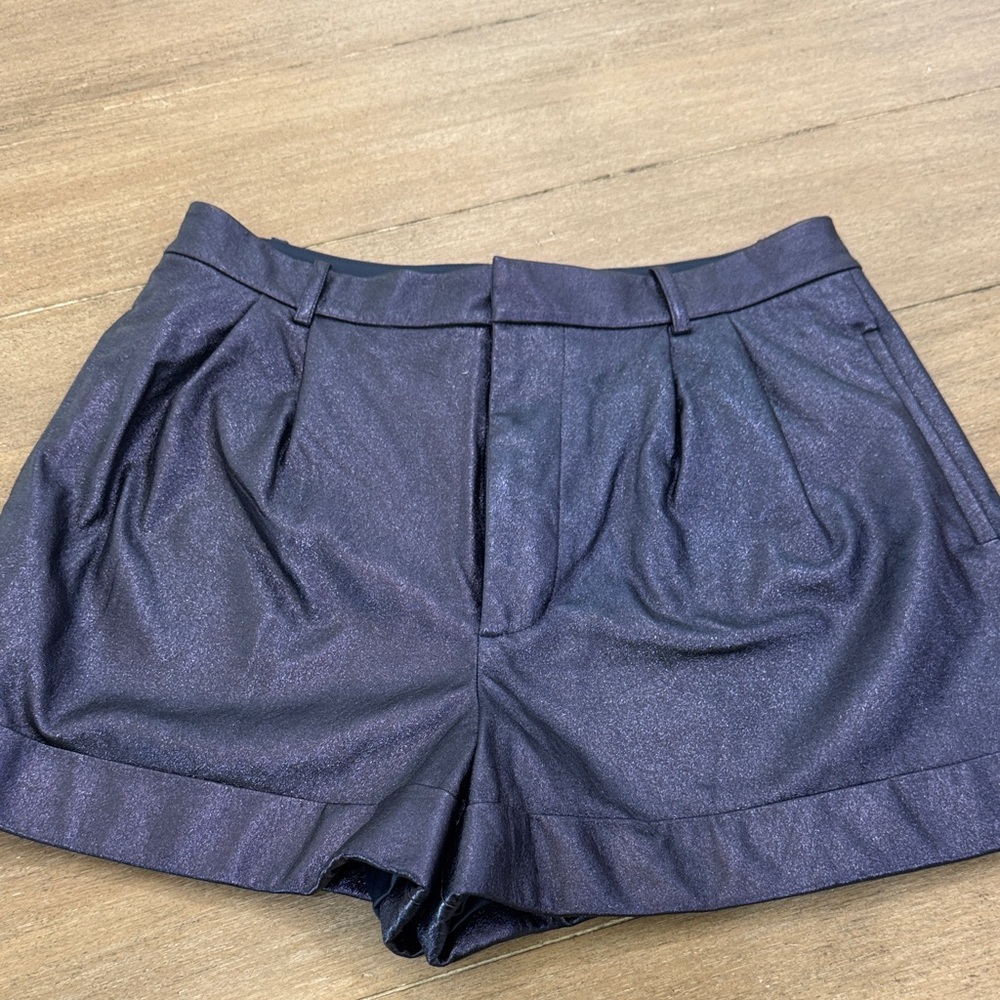 Alice + Olivia Shimmering Deep Purple High Waist Shorts